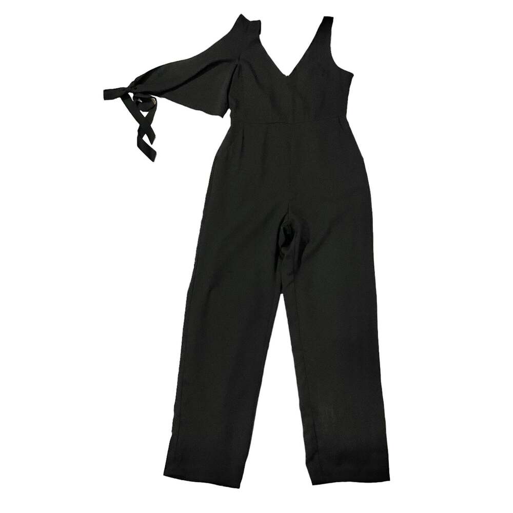 NWT Lulus Asymmetrical Tie Sleeve Jumpsuit - Black - Small